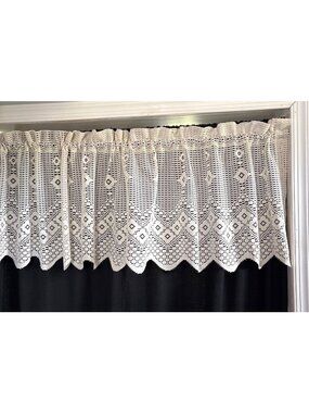 Crochet Cream Valance Curtain Panel 19"H x 70"W Lovely Lattice Diamond Pattern